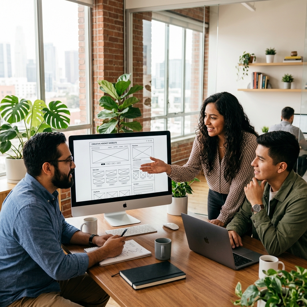 Equipo de Fuera de la Caja trabajando en diseño web en su oficina en México
